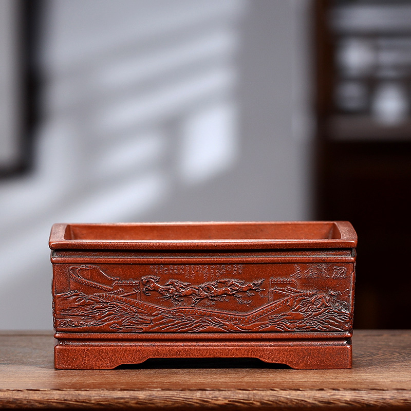 Bonsai Garden With Sand - Purple Sand Bonsai Pot, Chinese Carved