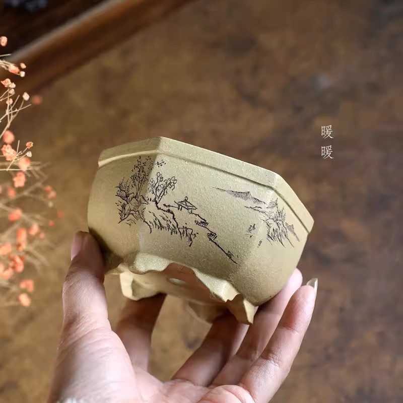 Bonsai Garden With Sand - Chinese Garden Decoration, Yellow-Green Sand, Handmade